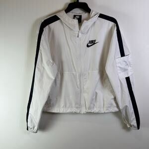 Nike white athletic running windbreaker black arm stripe jacket womens Small